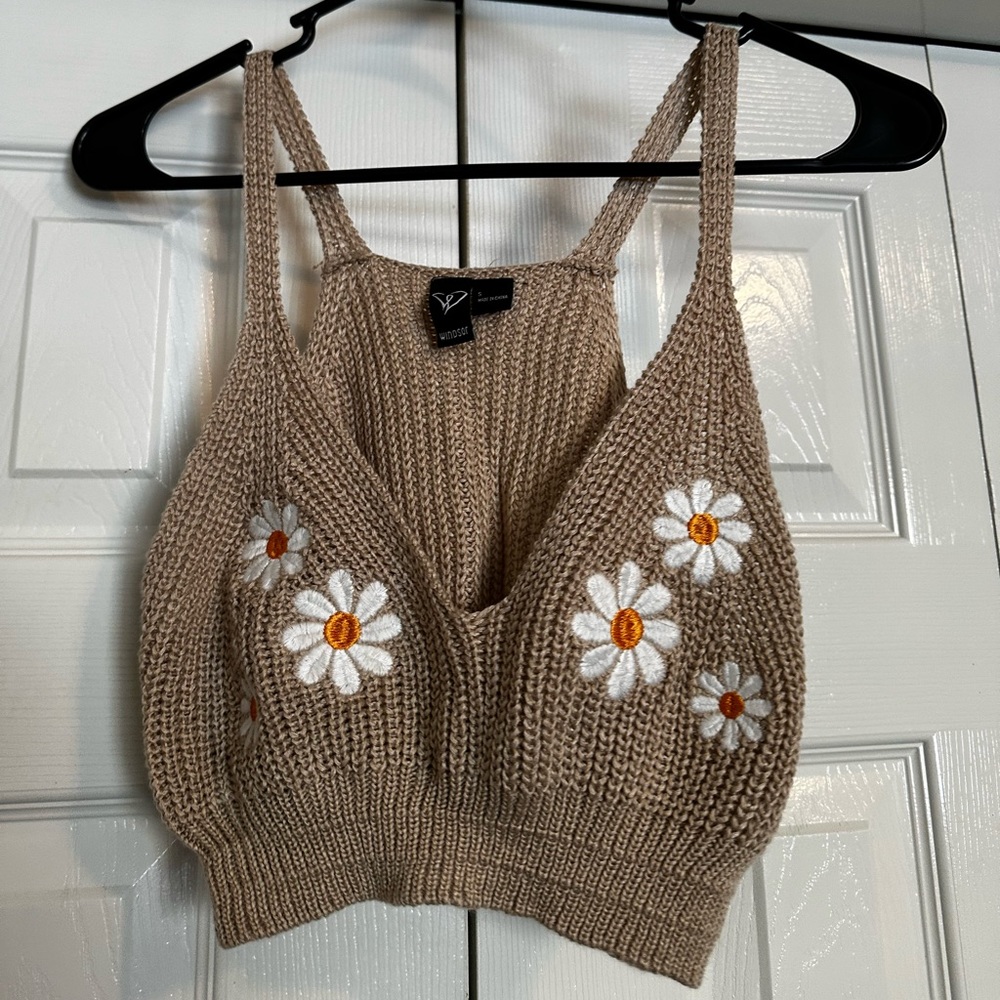 Windsor Floral Embroidered Crochet Cropped Tank/Bralette